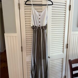 Blue Rain White and Green Striped Jumpsuit